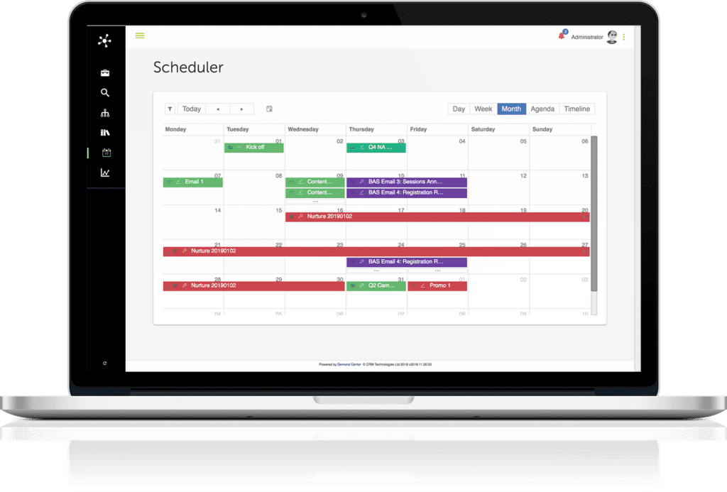 A laptop with a calendar on screen, titled Scheduler
